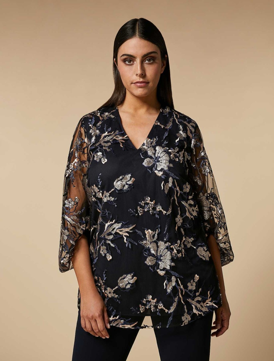 Blouses & Shirts | Marina Rinaldi Embroidered Tulle Tunic