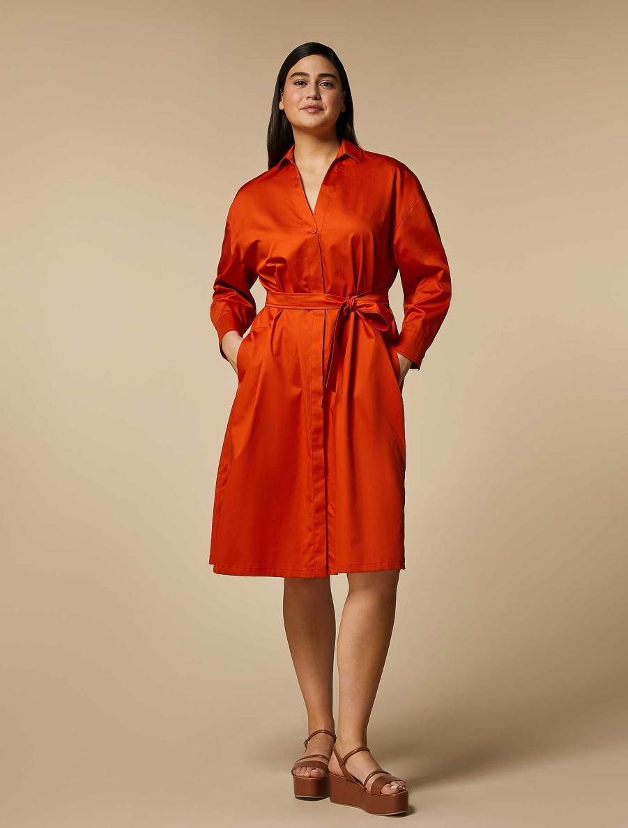 Dresses | Marina Rinaldi Cotton Satin Shirt Dress