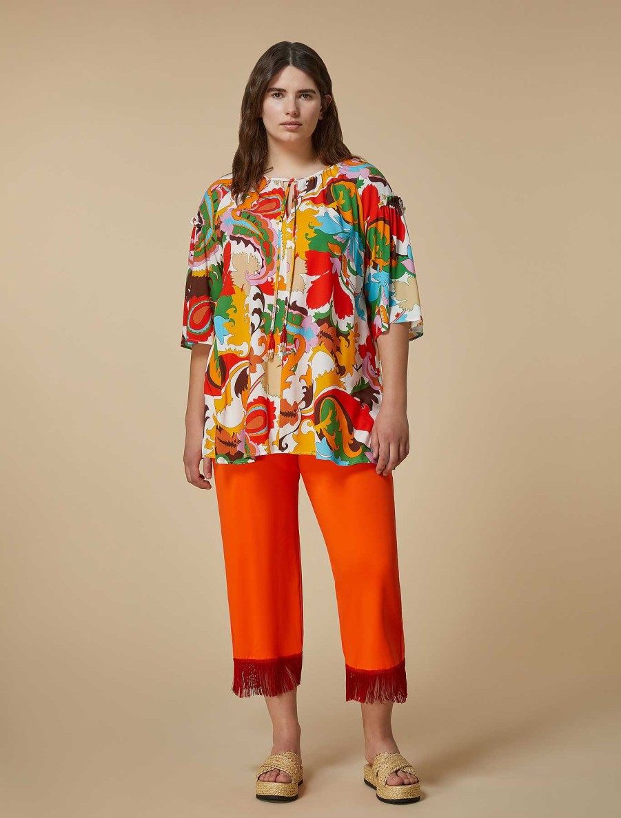 Trousers | Marina Rinaldi Jersey Trousers With Fringes