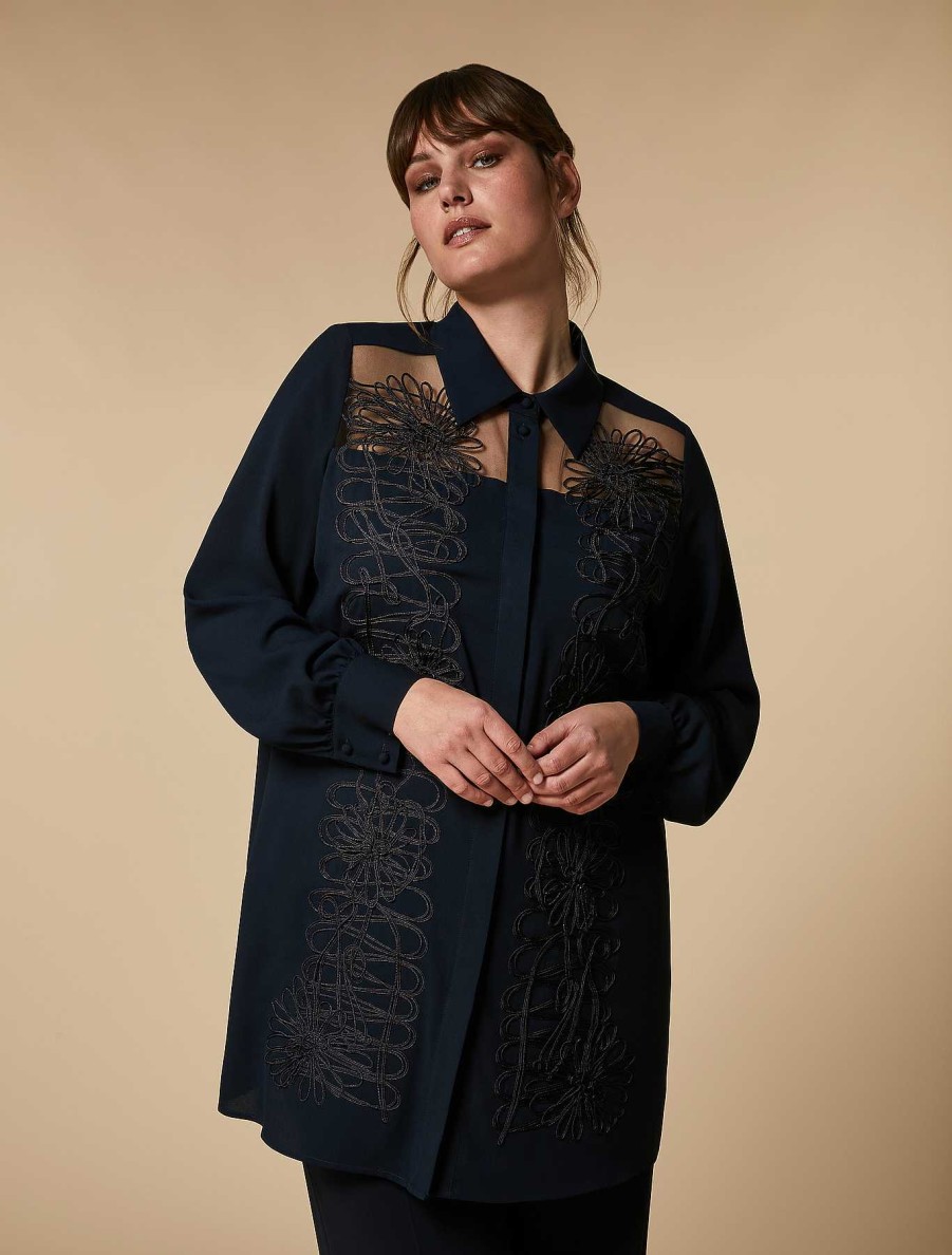 Blouses & Shirts | Marina Rinaldi Embroidered Crepe Tunic