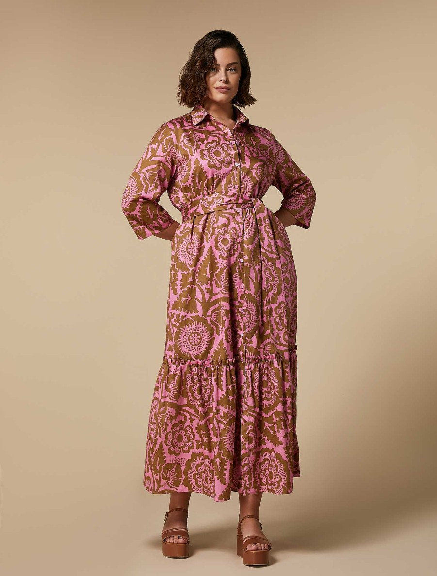 Dresses | Marina Rinaldi Printed Satin Shirt Dress