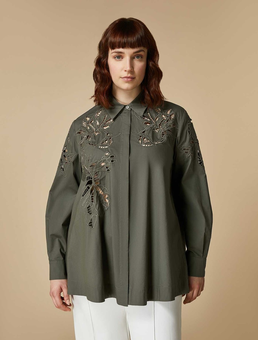 Blouses & Shirts | Marina Rinaldi Embroidered Poplin Tunic