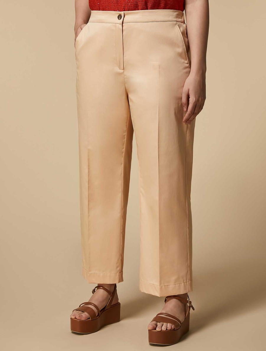 Trousers | Marina Rinaldi Cotton Satin Trousers