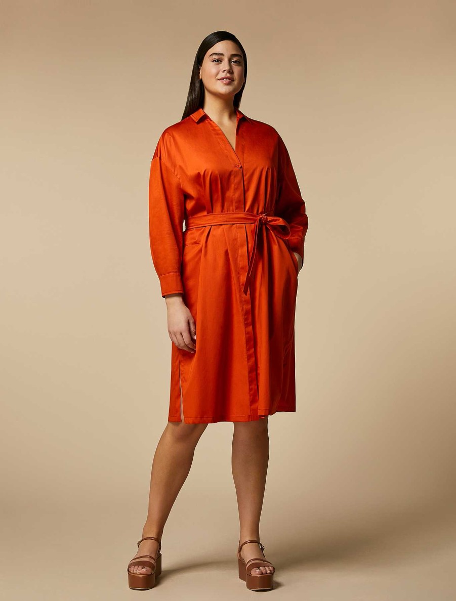 Dresses | Marina Rinaldi Cotton Satin Shirt Dress