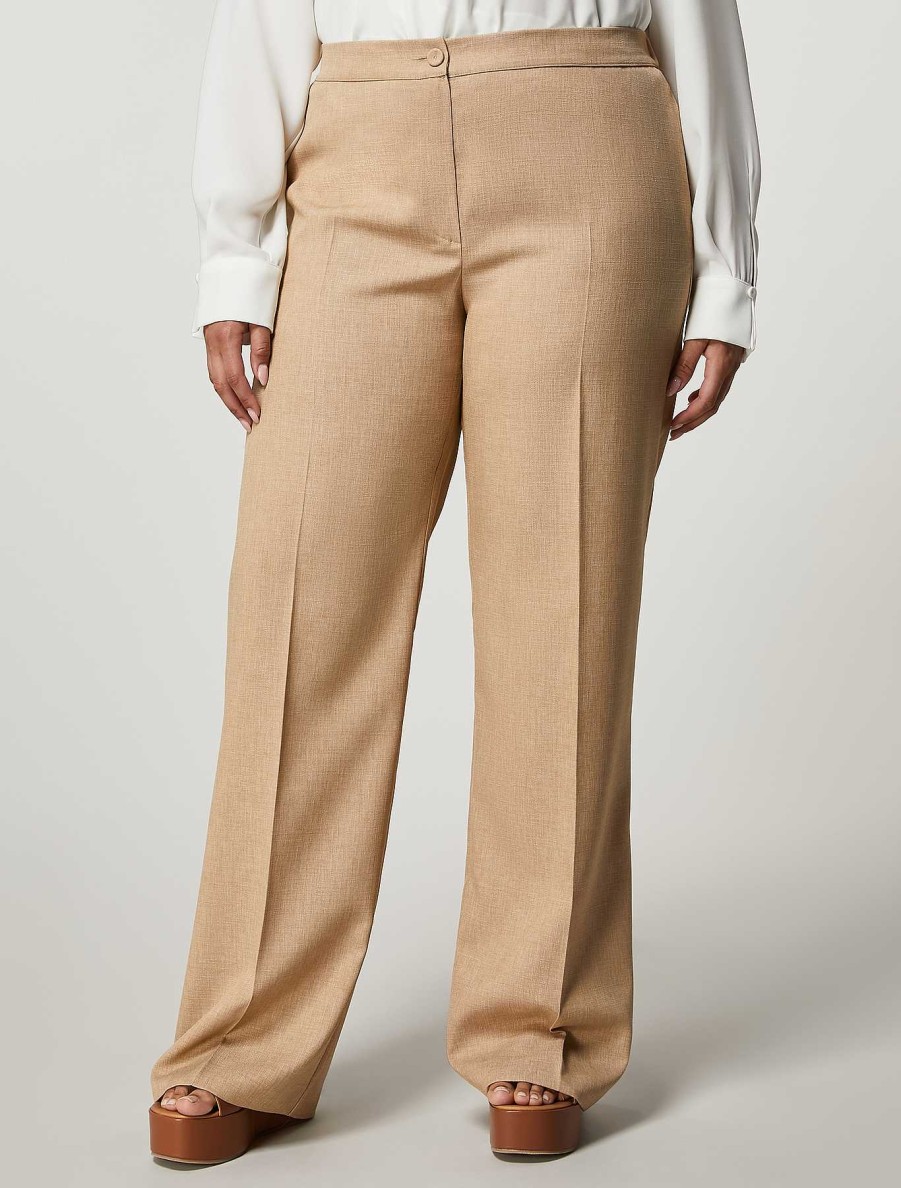 Trousers | Marina Rinaldi Basketweave-Look Palazzo Trousers