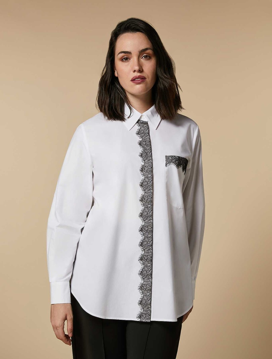 Blouses & Shirts | Marina Rinaldi Lace-Adorned Poplin Shirt