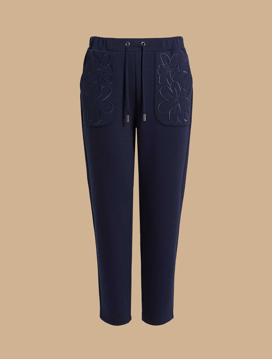 Trousers | Marina Rinaldi Embroidered Jersey Joggers