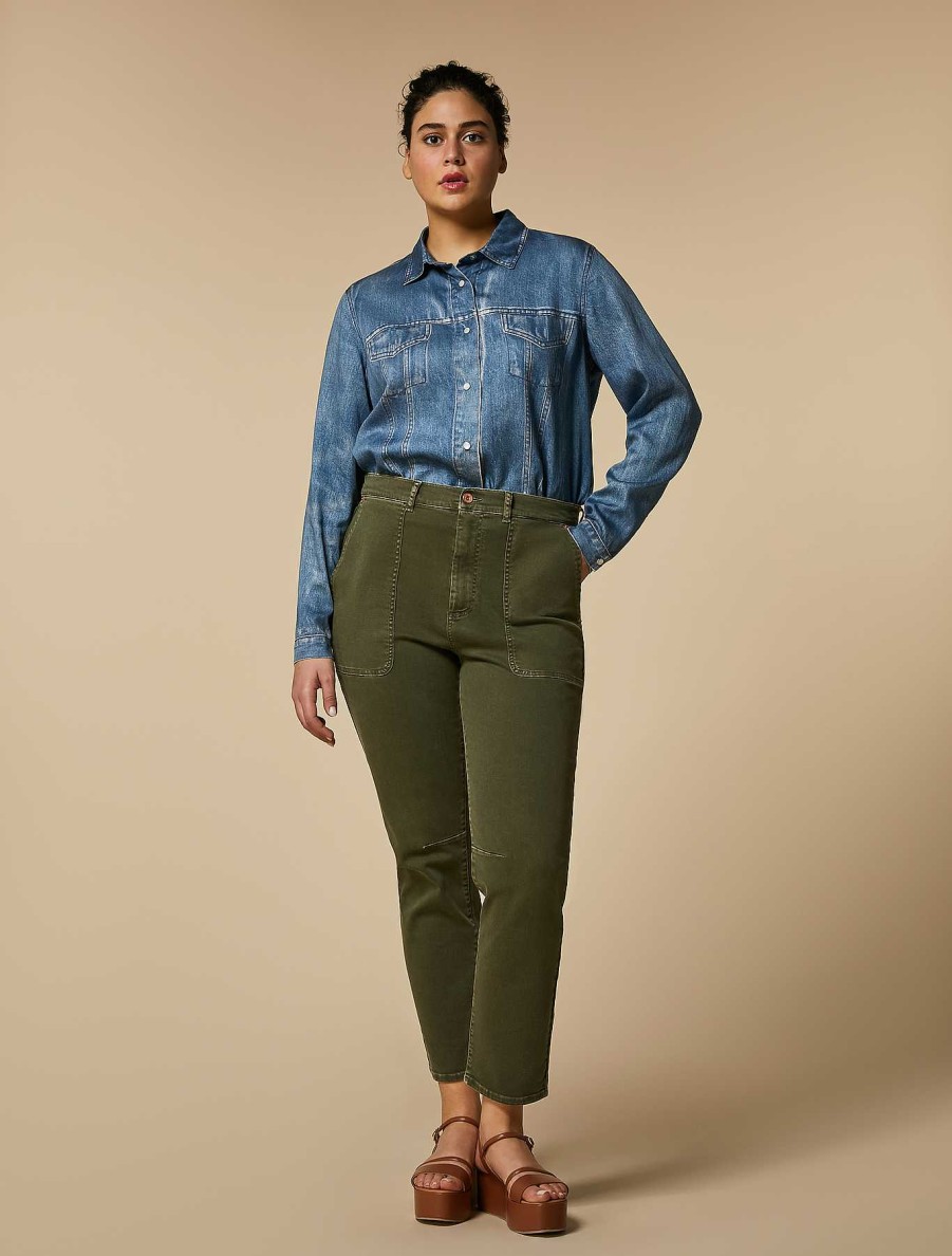 Trousers | Marina Rinaldi Cotton Bull Denim Trousers