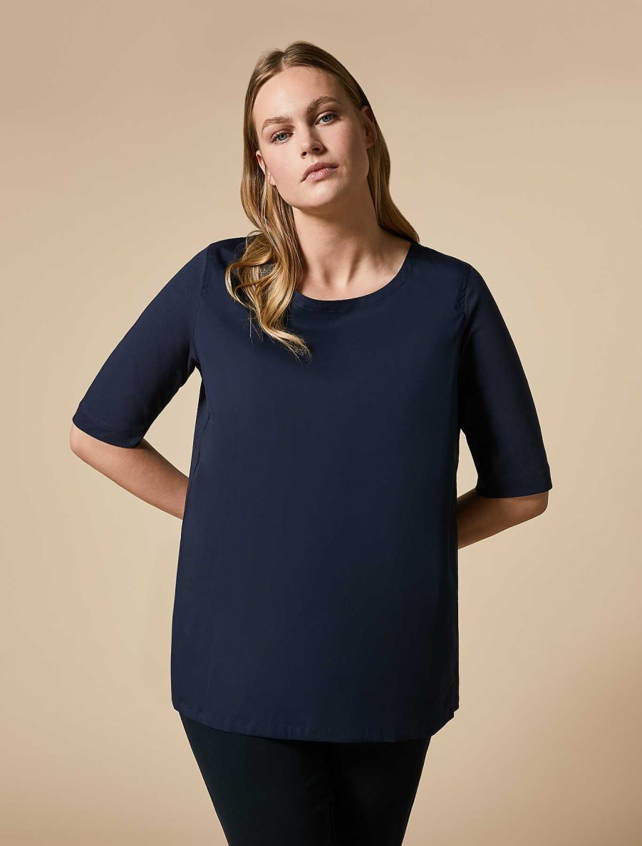 Blouses & Shirts | Marina Rinaldi Jersey And Poplin T-Shirt