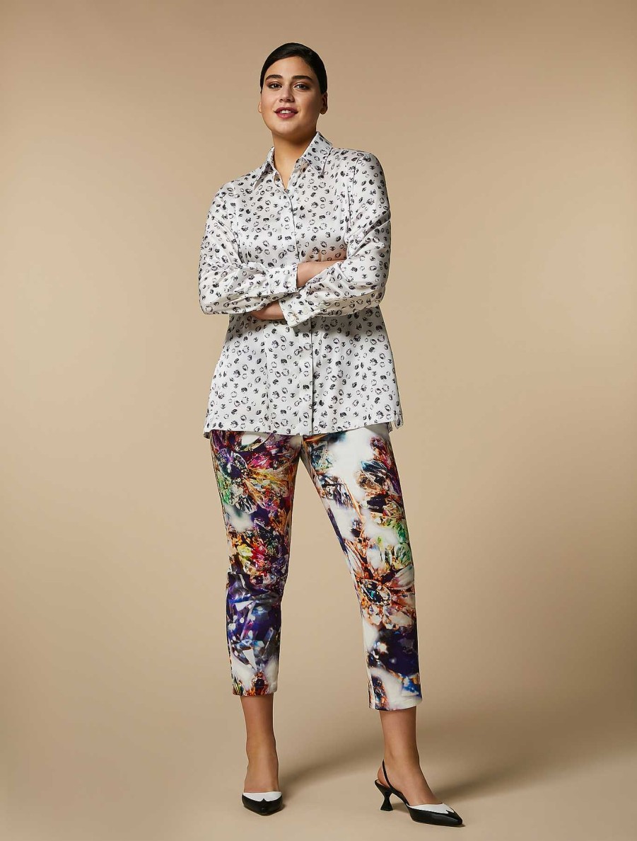 Trousers | Marina Rinaldi Printed Drill Trousers