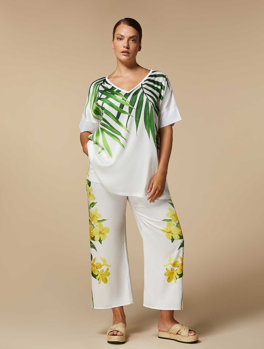 Trousers | Marina Rinaldi Wide-Leg Printed Trousers