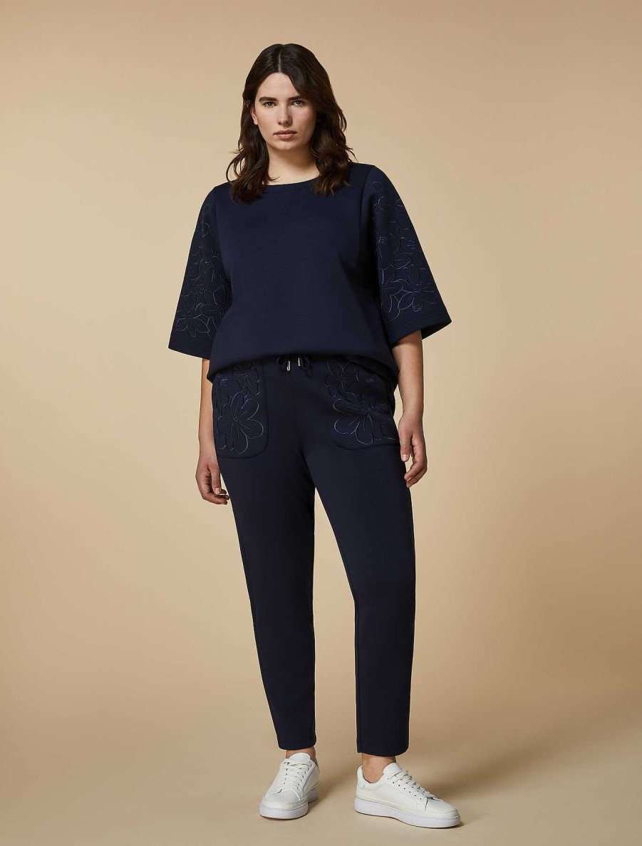 Trousers | Marina Rinaldi Embroidered Jersey Joggers