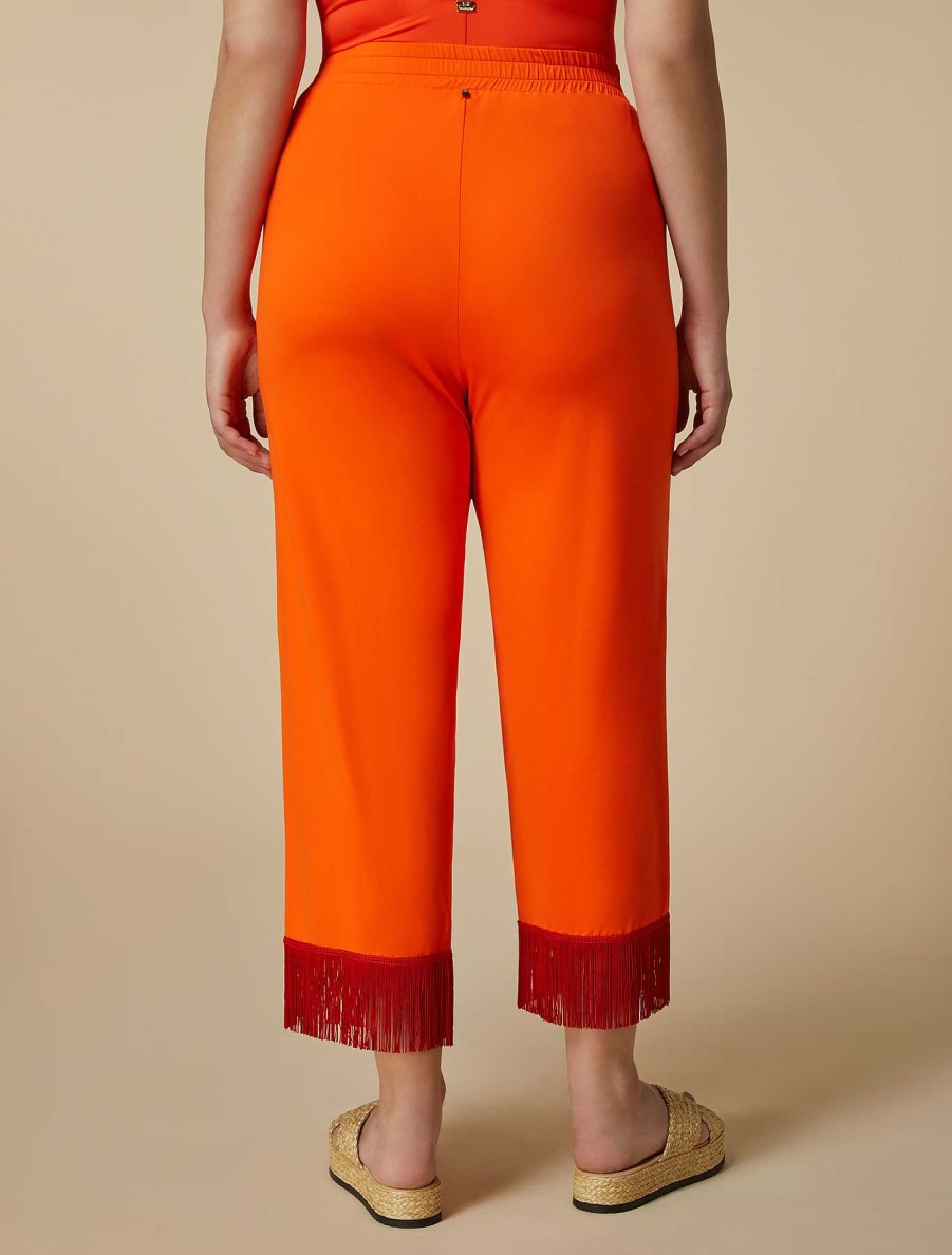 Trousers | Marina Rinaldi Jersey Trousers With Fringes