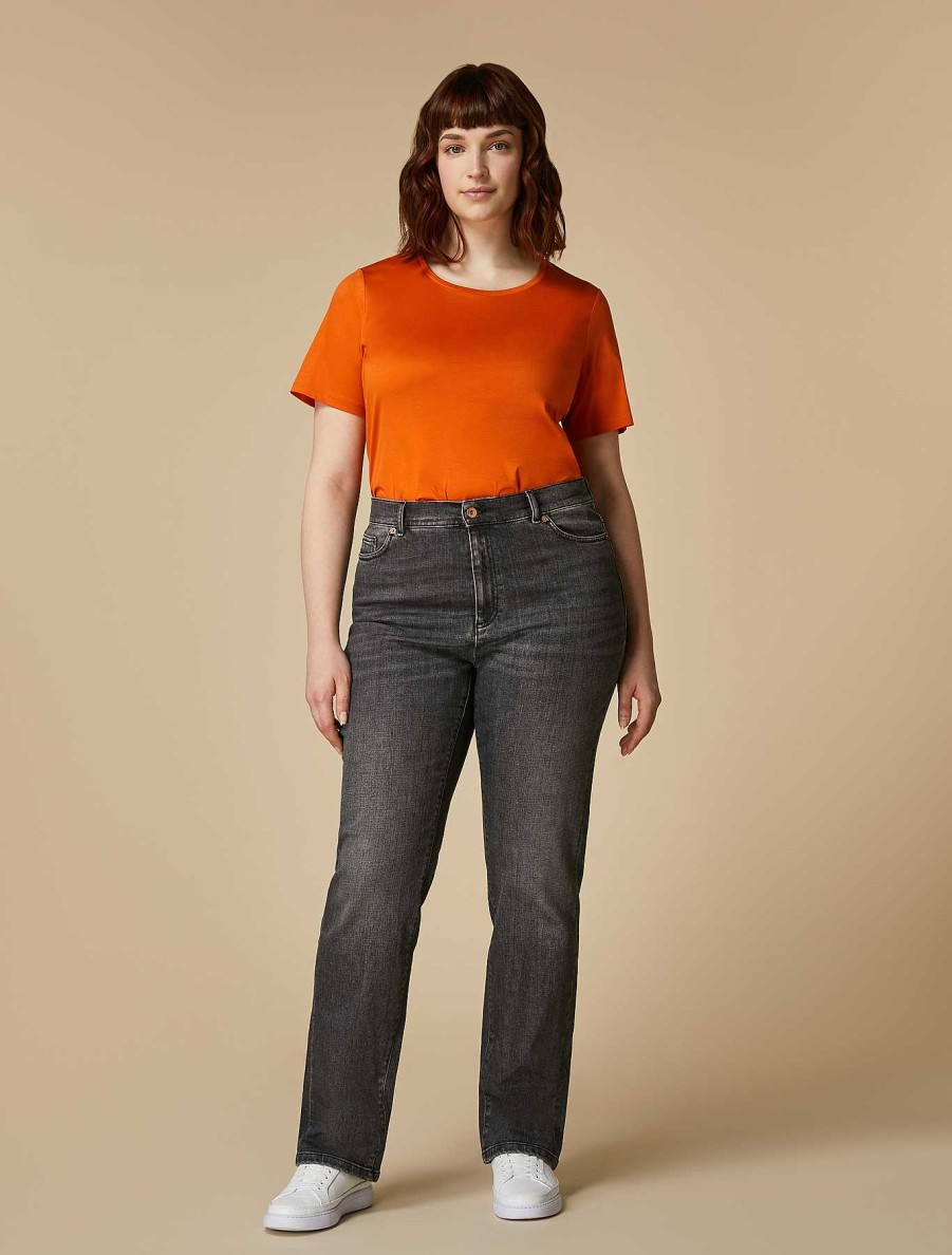 Trousers | Marina Rinaldi Full-Length Cotton Denim Jeans