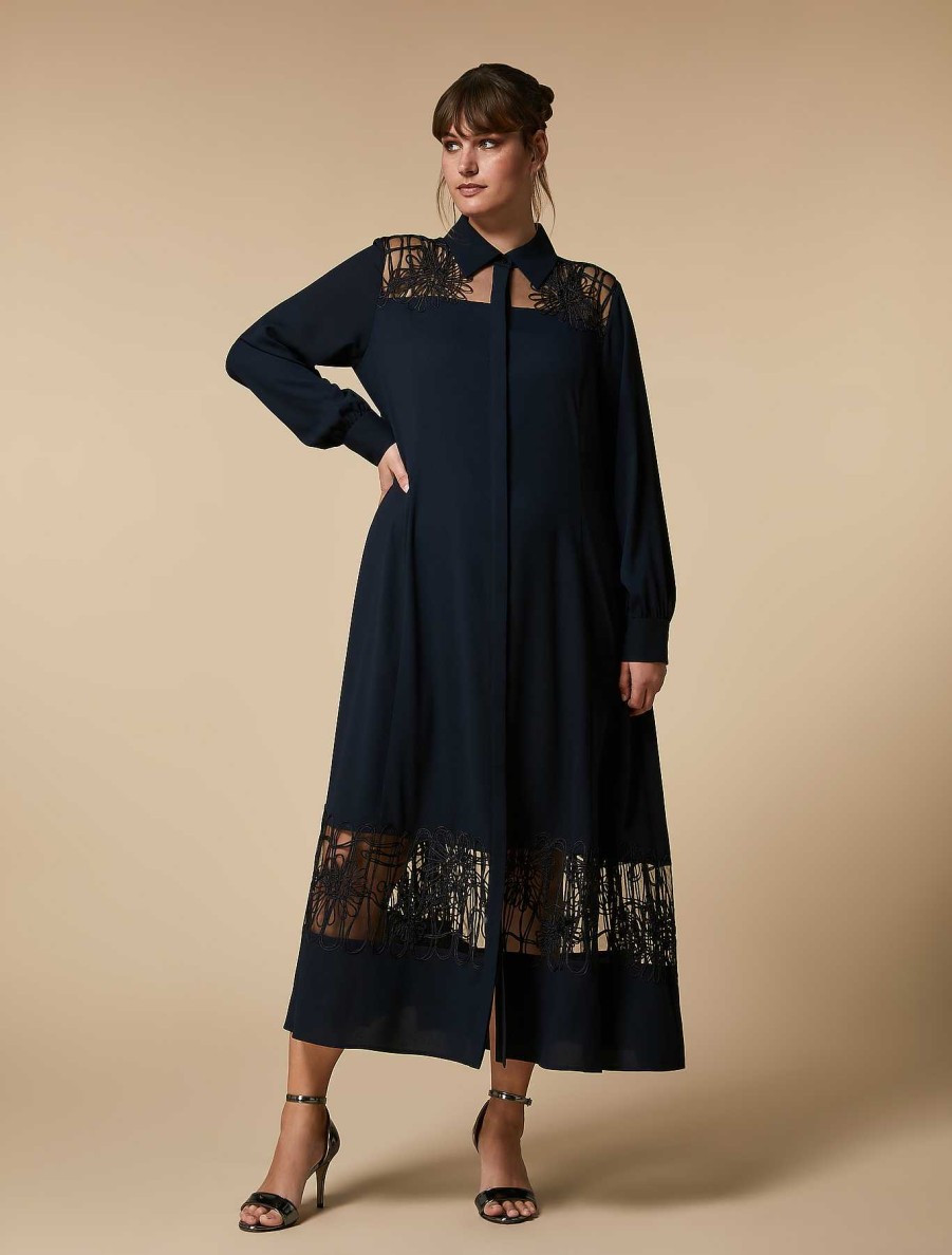 Dresses | Marina Rinaldi Embroidered Crepe Shirt Dress