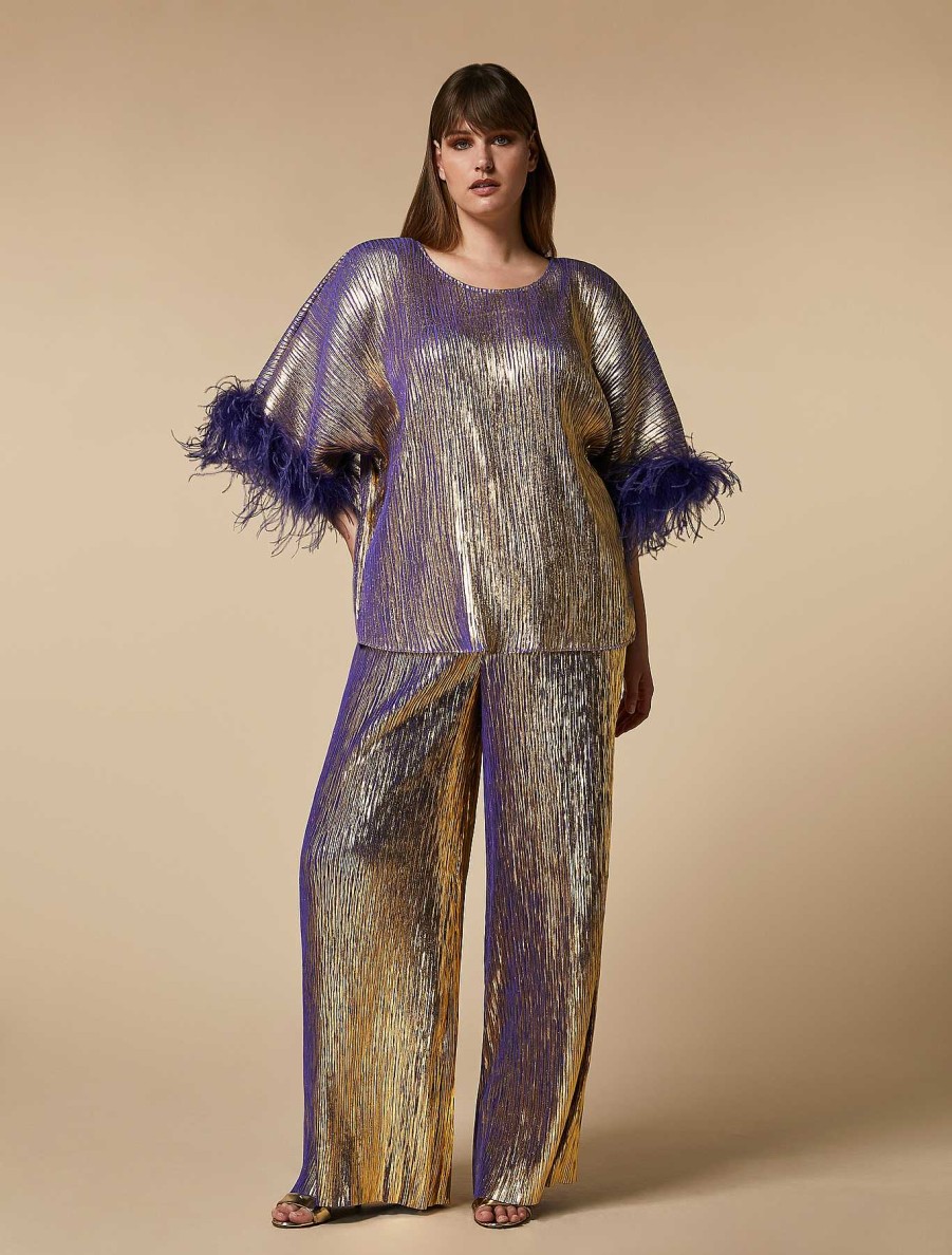 Blouses & Shirts | Marina Rinaldi Metallic Top With Feathers