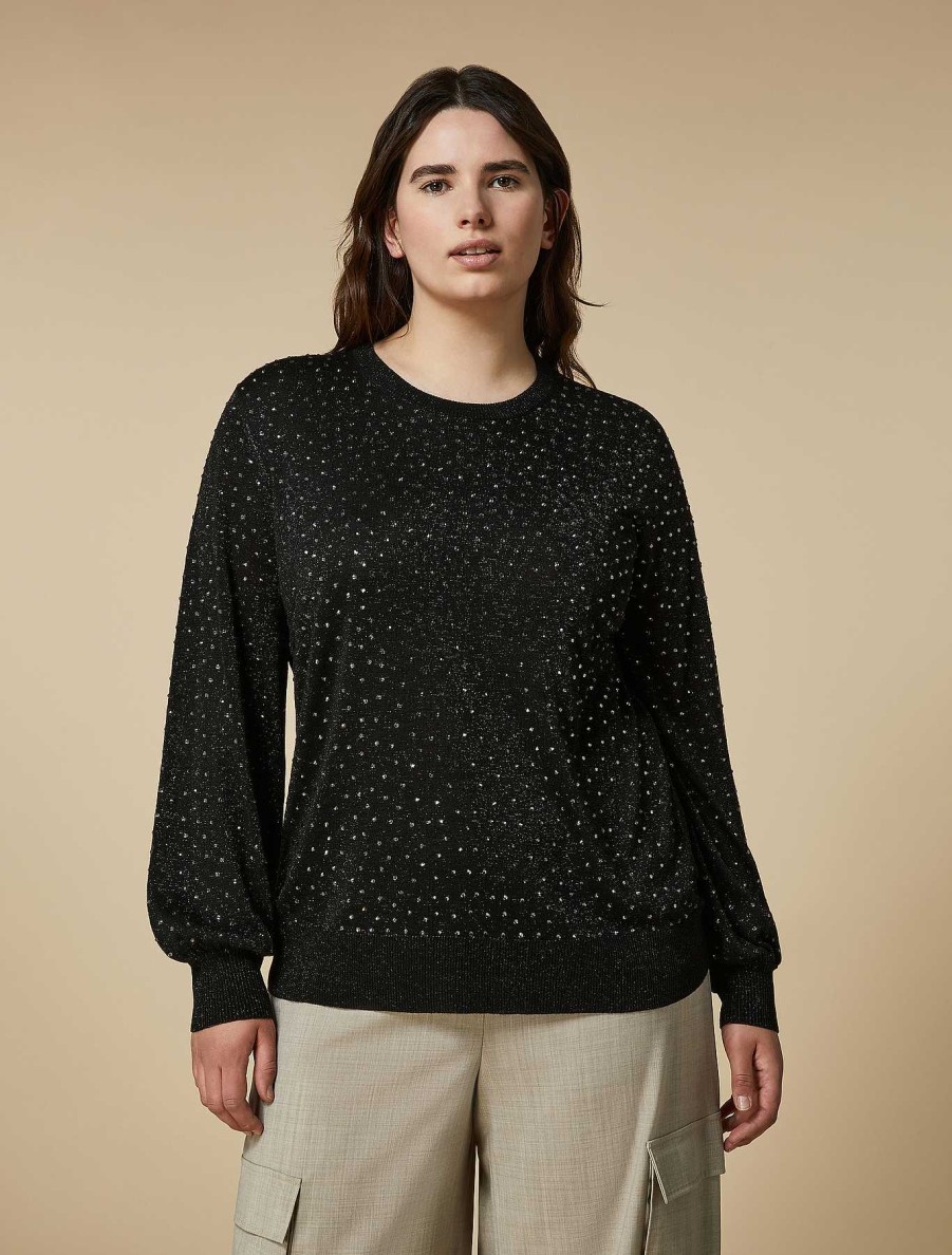 Knitwear | Marina Rinaldi Rhinestone-Adorned Viscose Sweater