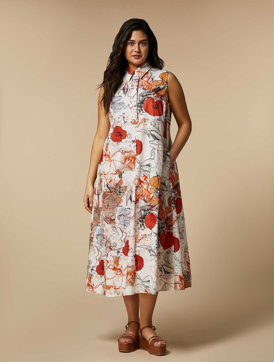 Dresses | Marina Rinaldi Embroidered Poplin Dress