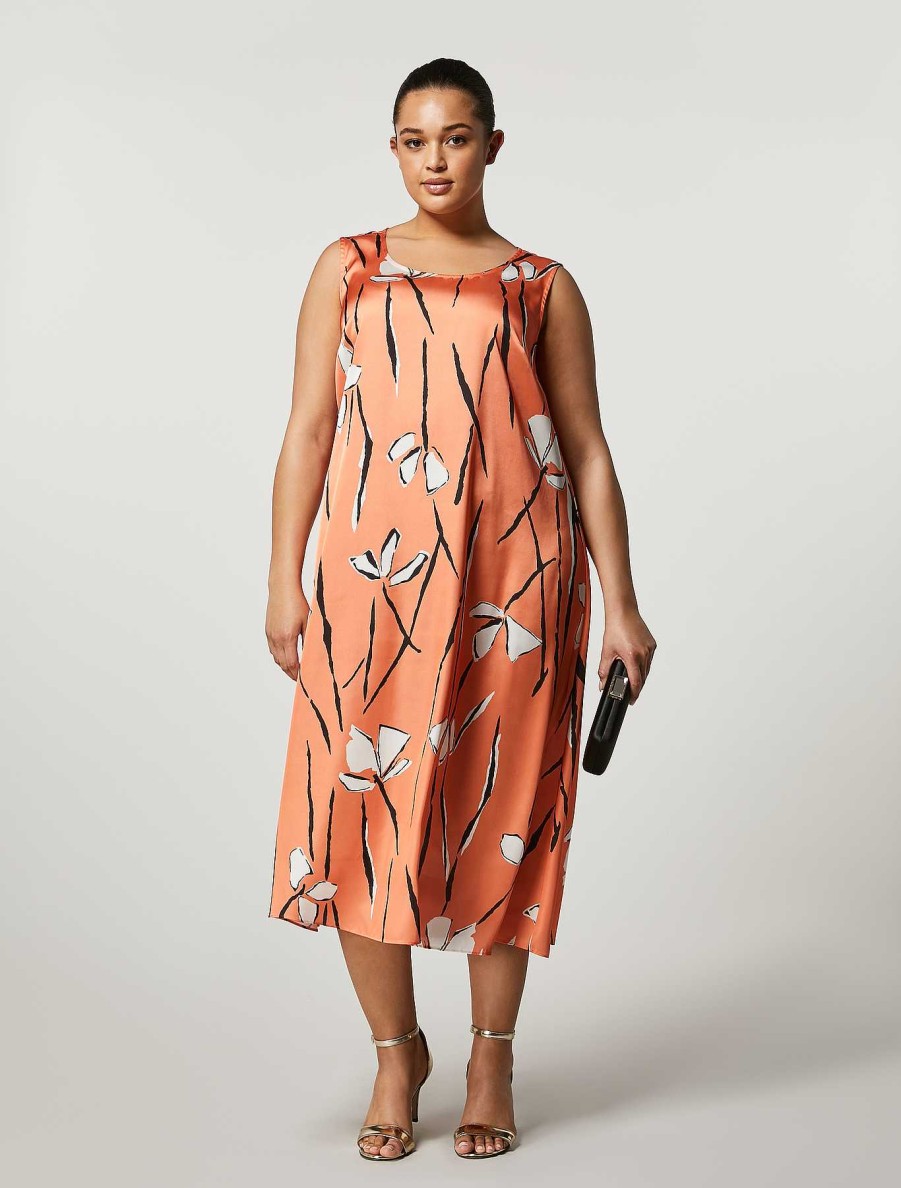 Dresses | Marina Rinaldi Long Printed Satin Dress