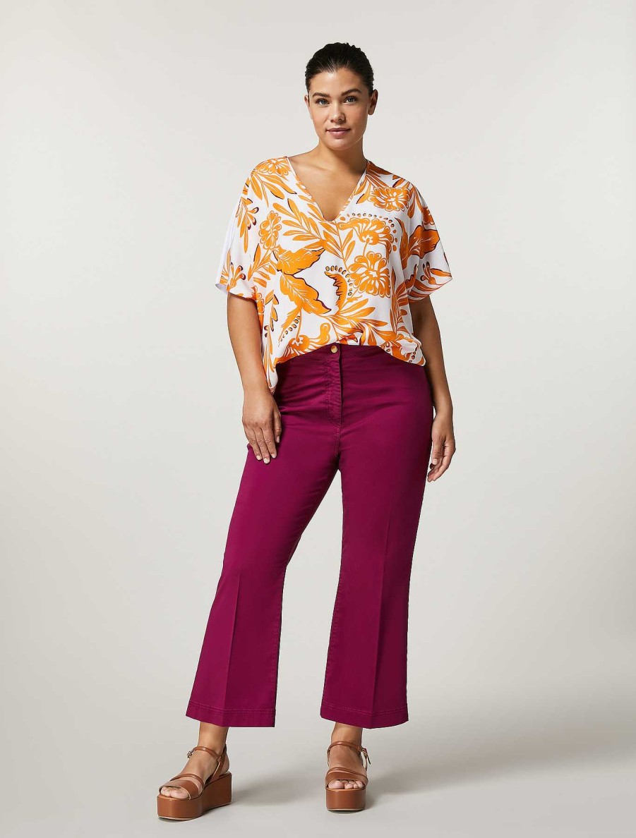 Trousers | Marina Rinaldi Cotton Satin Trousers