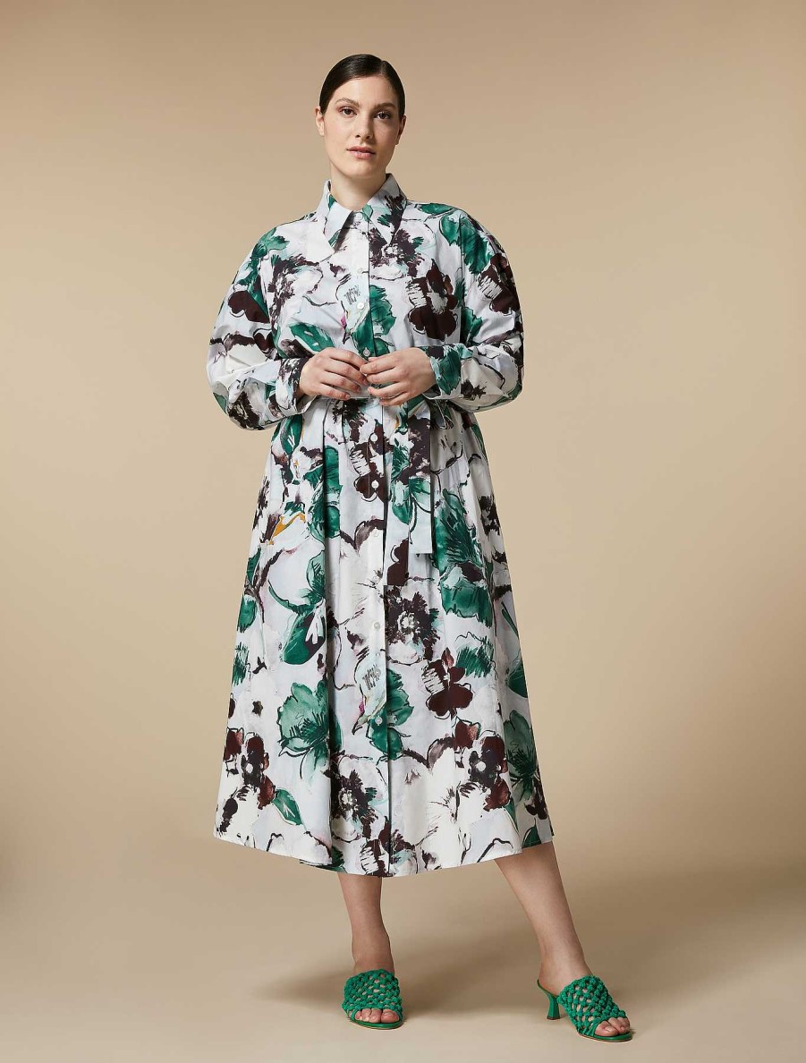 Dresses | Marina Rinaldi Printed Poplin Shirt Dress