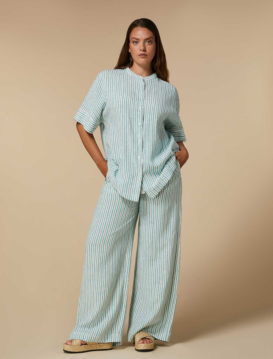 Trousers | Marina Rinaldi Yarn-Dyed Linen Trousers