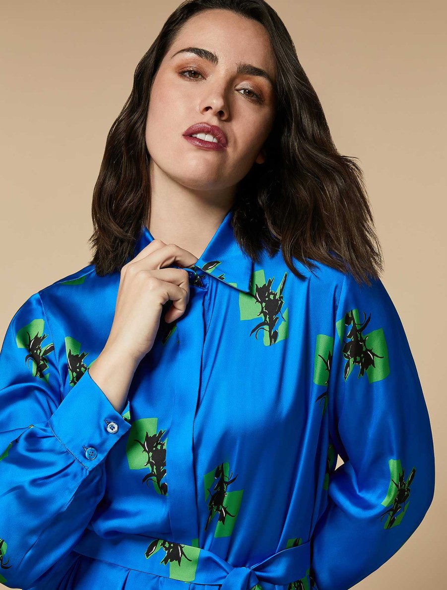 Dresses | Marina Rinaldi Printed Satin Shirt Dress