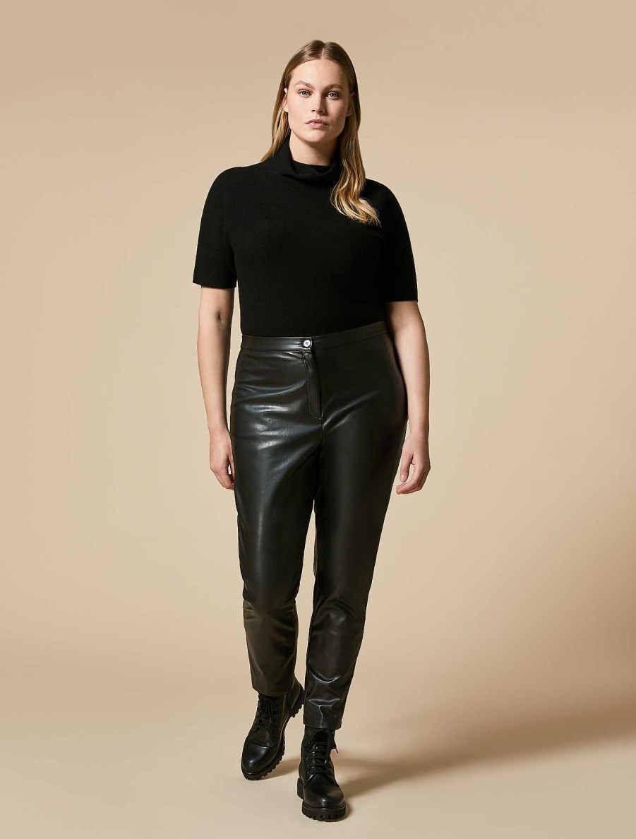 Trousers | Marina Rinaldi Slim-Fit Trousers In A Coated Fabric