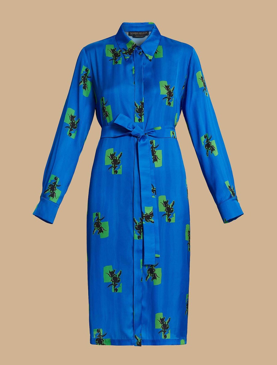 Dresses | Marina Rinaldi Printed Satin Shirt Dress