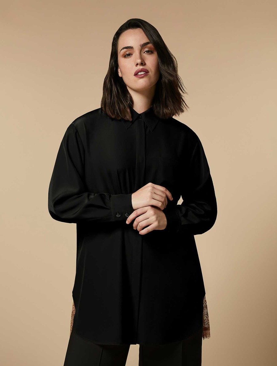 Blouses & Shirts | Marina Rinaldi Lace-Adorned Crepe De Chine Tunic