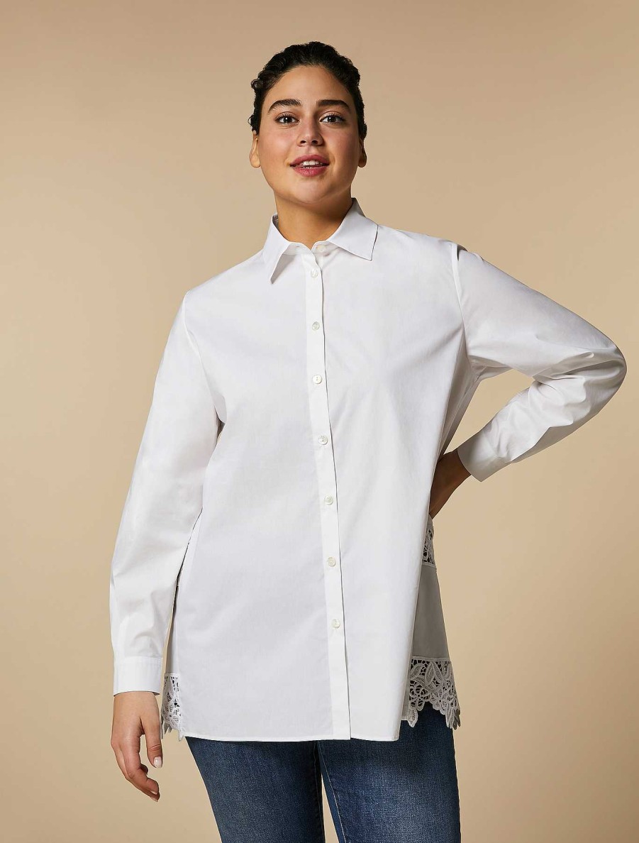 Blouses & Shirts | Marina Rinaldi Lace-Adorned Poplin Shirt