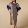 Dresses | Marina Rinaldi Metallic Dress With Feathers