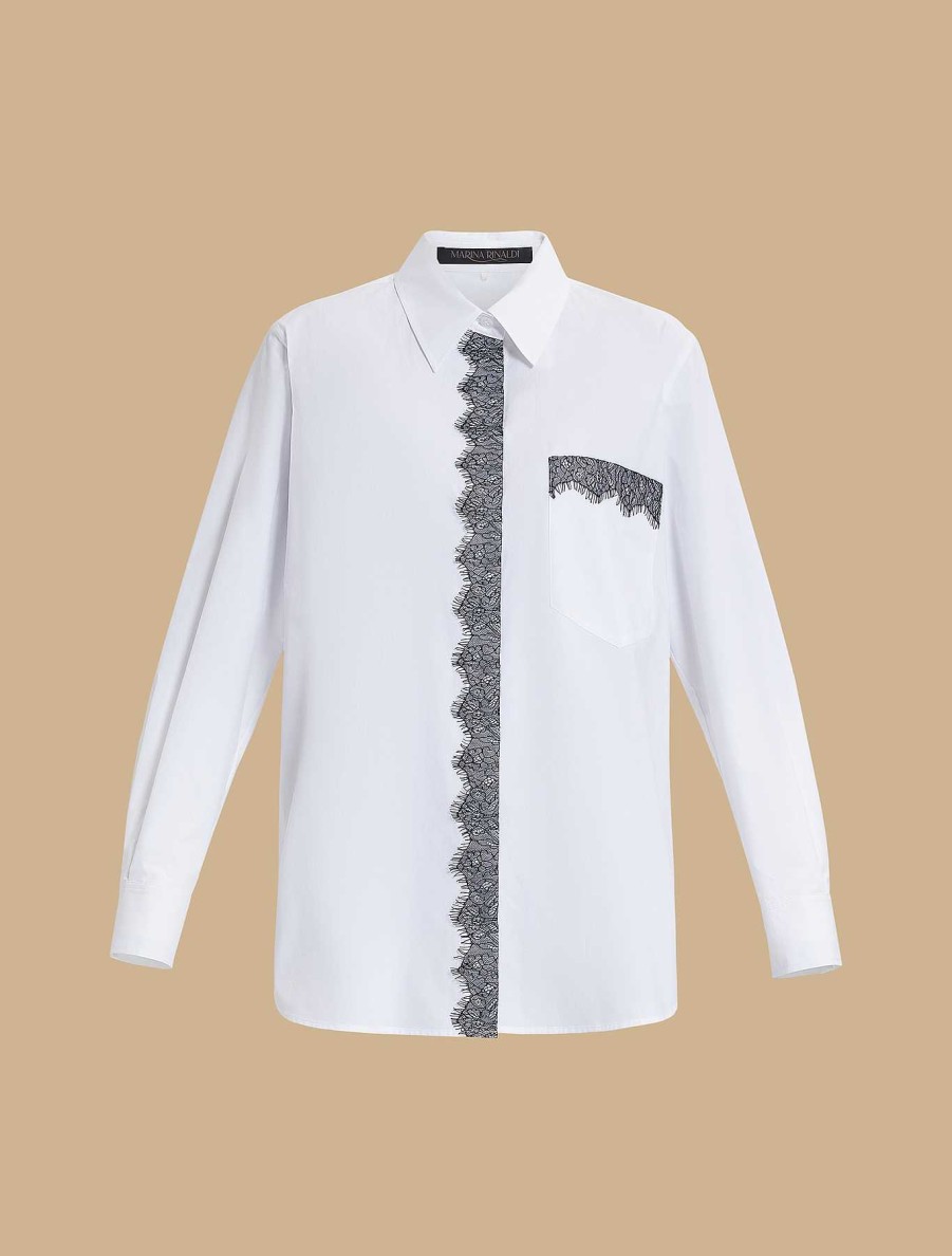 Blouses & Shirts | Marina Rinaldi Lace-Adorned Poplin Shirt