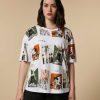 Tops & T-Shirts | Marina Rinaldi Print-Adorned Jersey T-Shirt