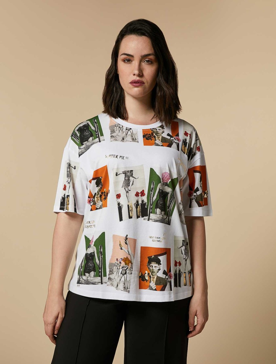 Tops & T-Shirts | Marina Rinaldi Print-Adorned Jersey T-Shirt