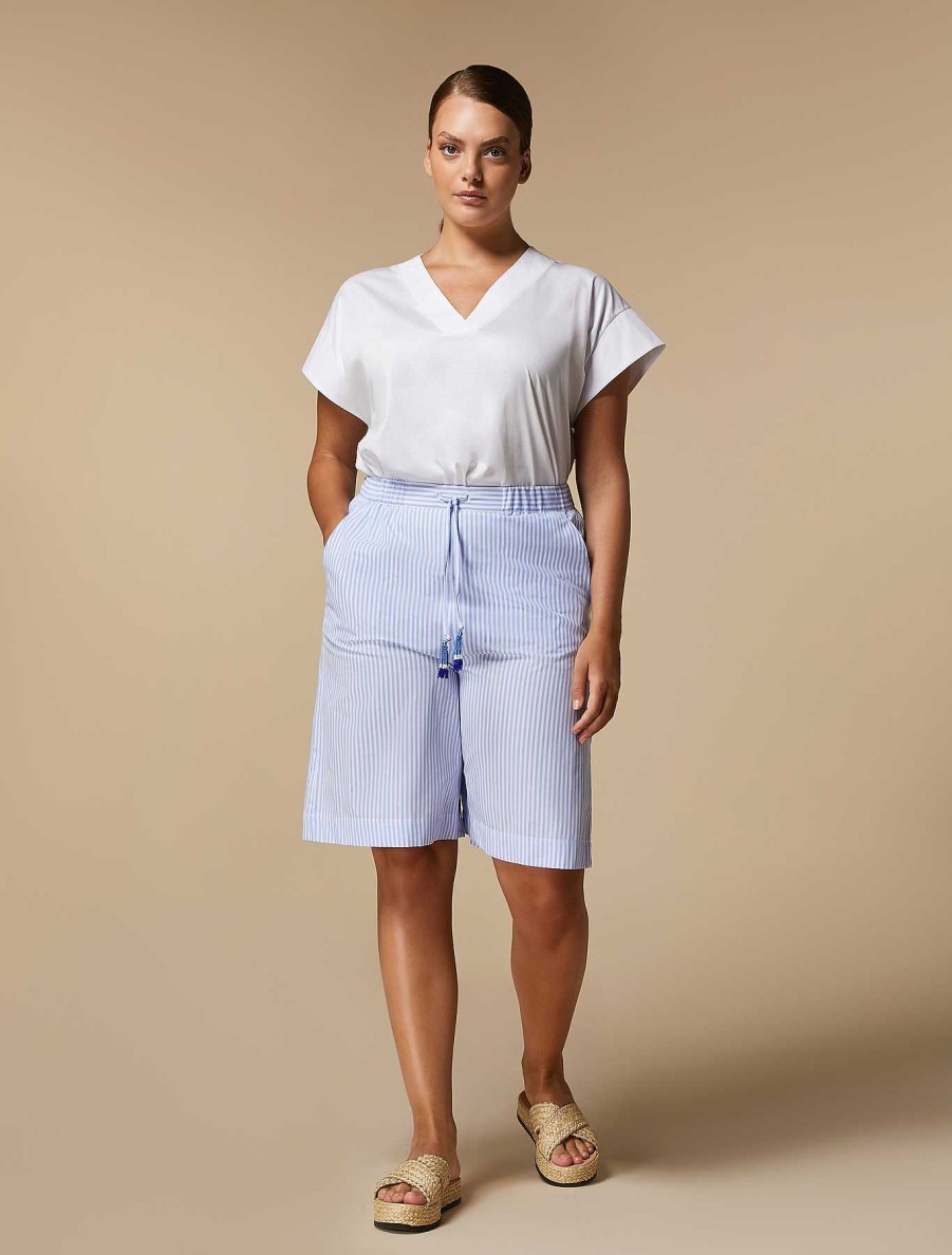 Trousers | Marina Rinaldi Bermuda Shorts In Yarn-Dyed Cotton