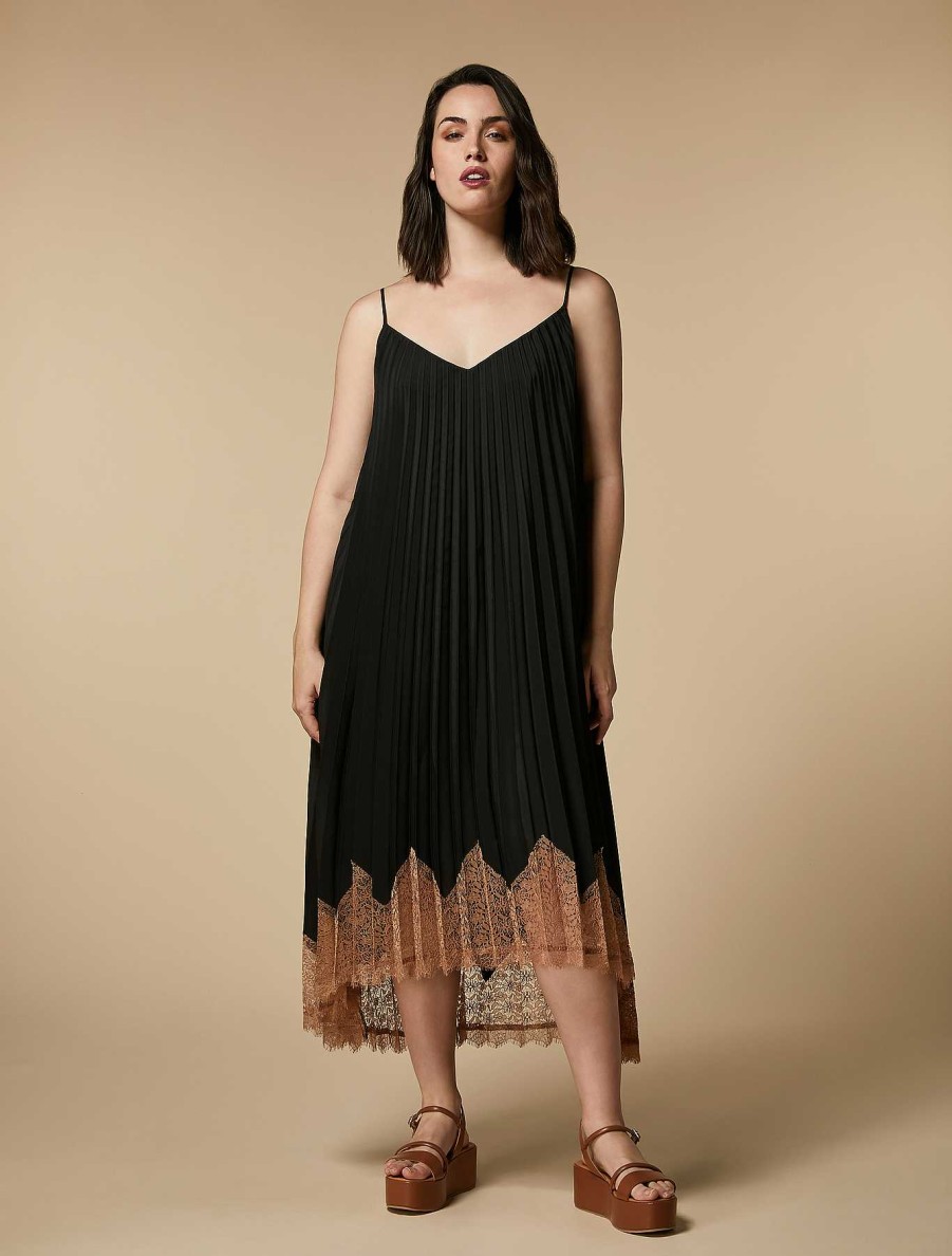 Dresses | Marina Rinaldi Lace-Adorned Crepe De Chine Dress