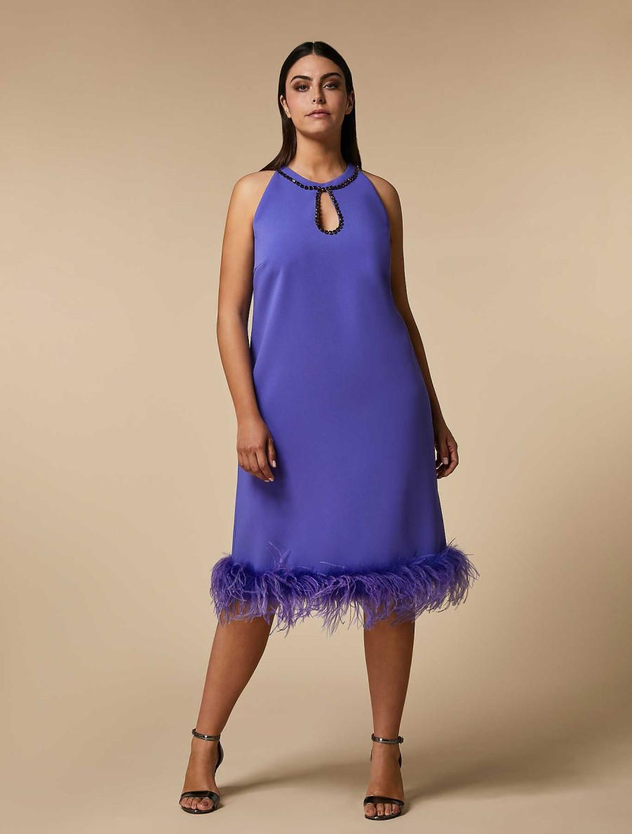 Dresses | Marina Rinaldi Feather-Adorned Crepe Dress