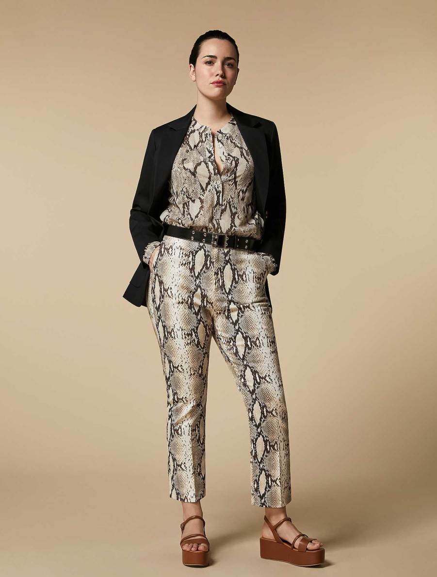 Trousers | Marina Rinaldi Flared Cotton Bull Denim Trousers