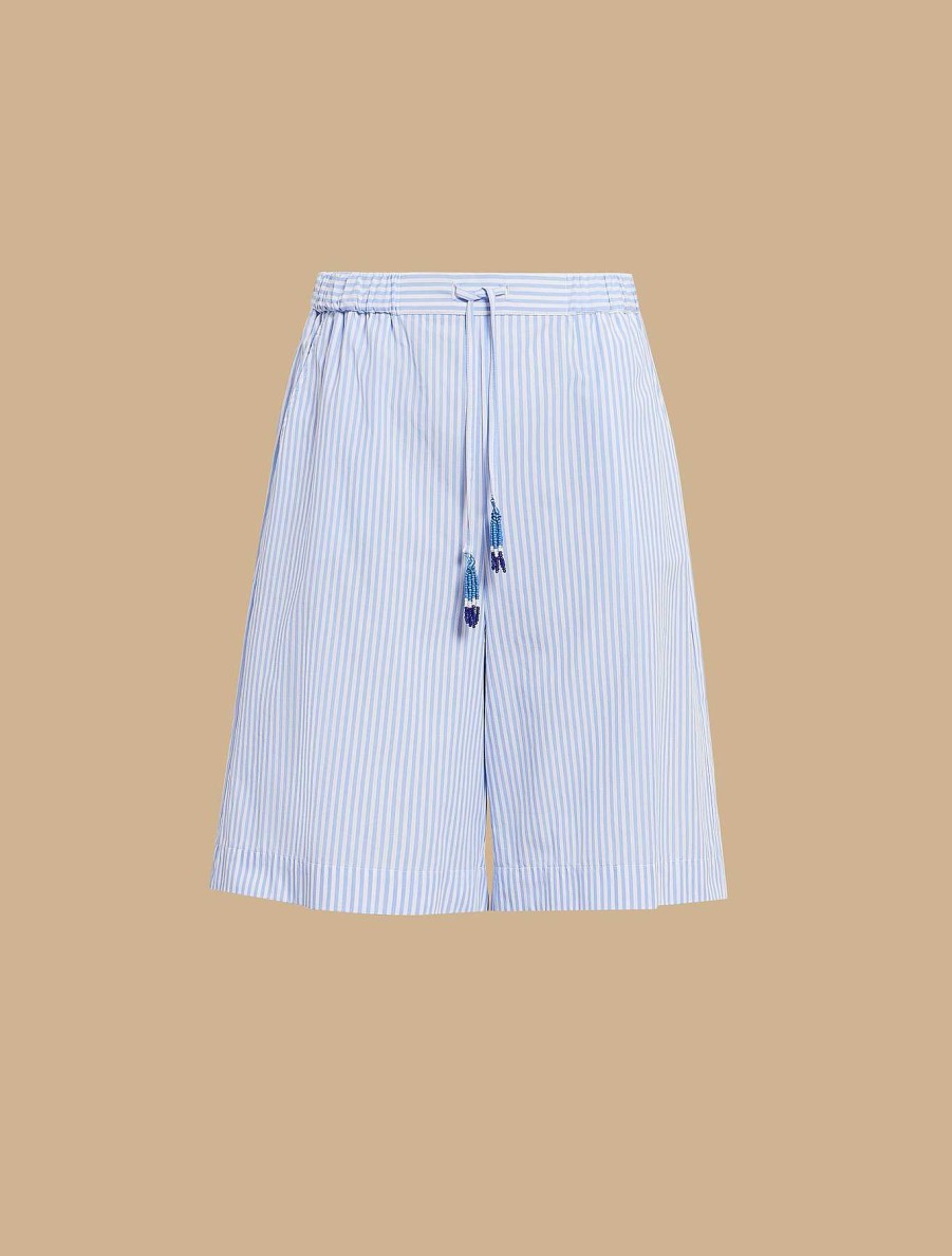 Trousers | Marina Rinaldi Bermuda Shorts In Yarn-Dyed Cotton