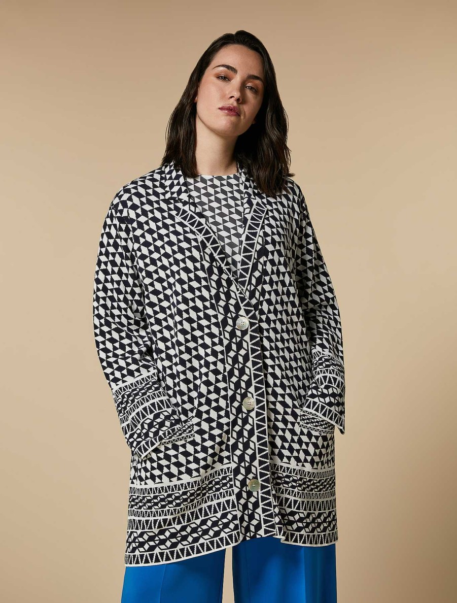 Knitwear | Marina Rinaldi Jacquard-Knit Cardigan