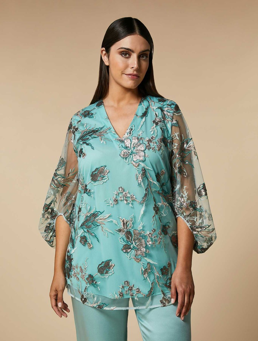 Blouses & Shirts | Marina Rinaldi Embroidered Tulle Tunic