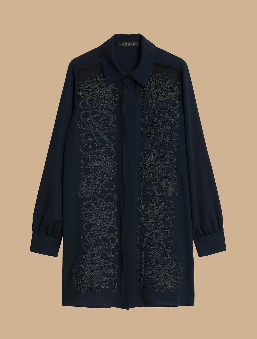 Blouses & Shirts | Marina Rinaldi Embroidered Crepe Tunic