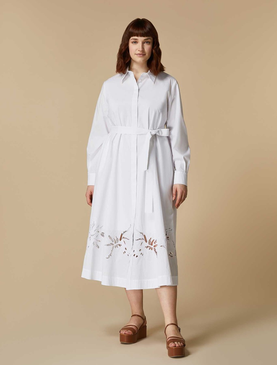 Dresses | Marina Rinaldi Embroidered Poplin Shirt Dress