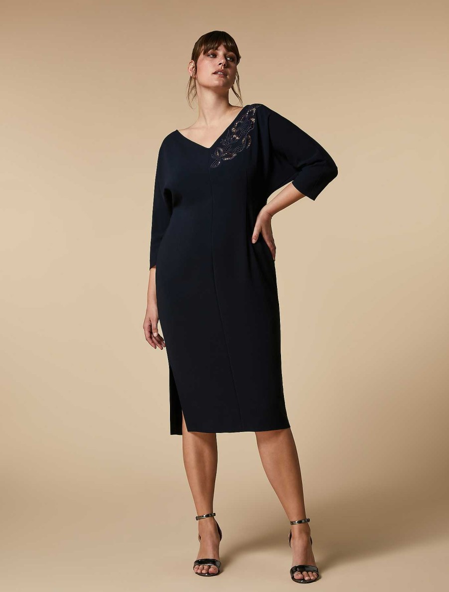 Dresses | Marina Rinaldi Embroidered Cady Sheath Dress