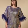 Blouses & Shirts | Marina Rinaldi Metallic Top With Feathers